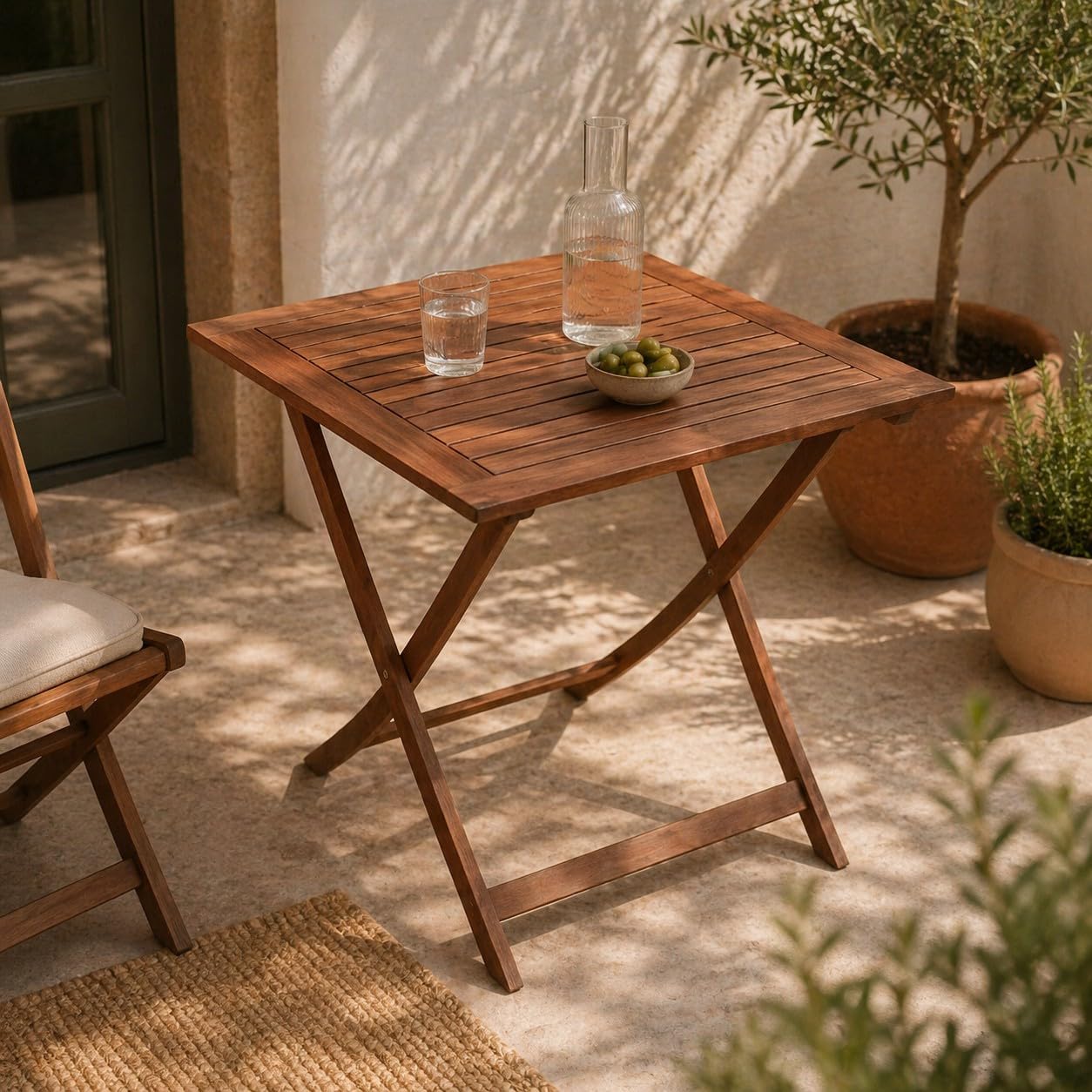 DEGAMO Klapptisch Gartentisch CORUNA aus Eukalyptus Hartholz, Oberfläche geölt, 70x70cm, FSC®-Zertifiziert
