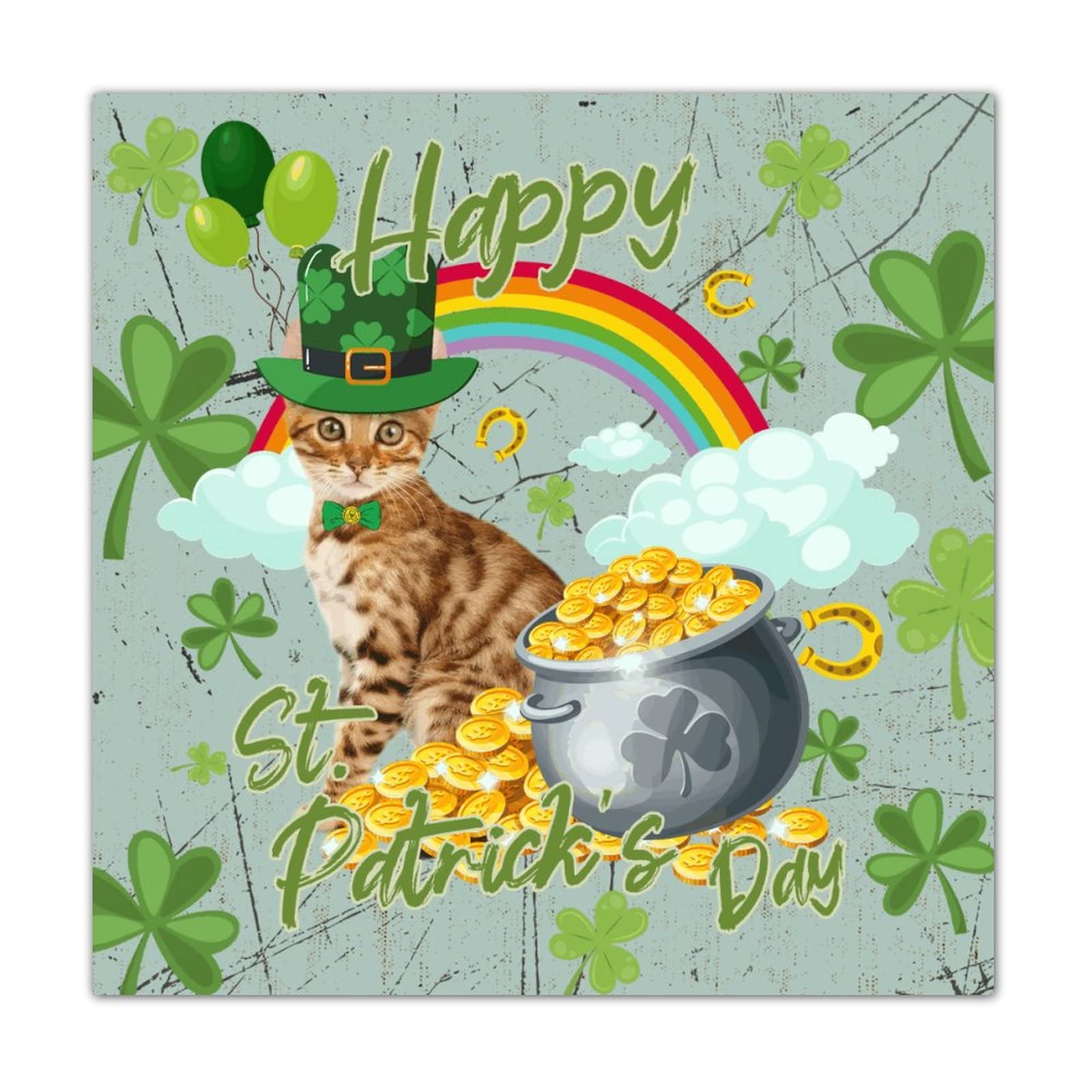 Panneau de bois mignon Saint-Patrick chat aquarelle décoration primitive - 8