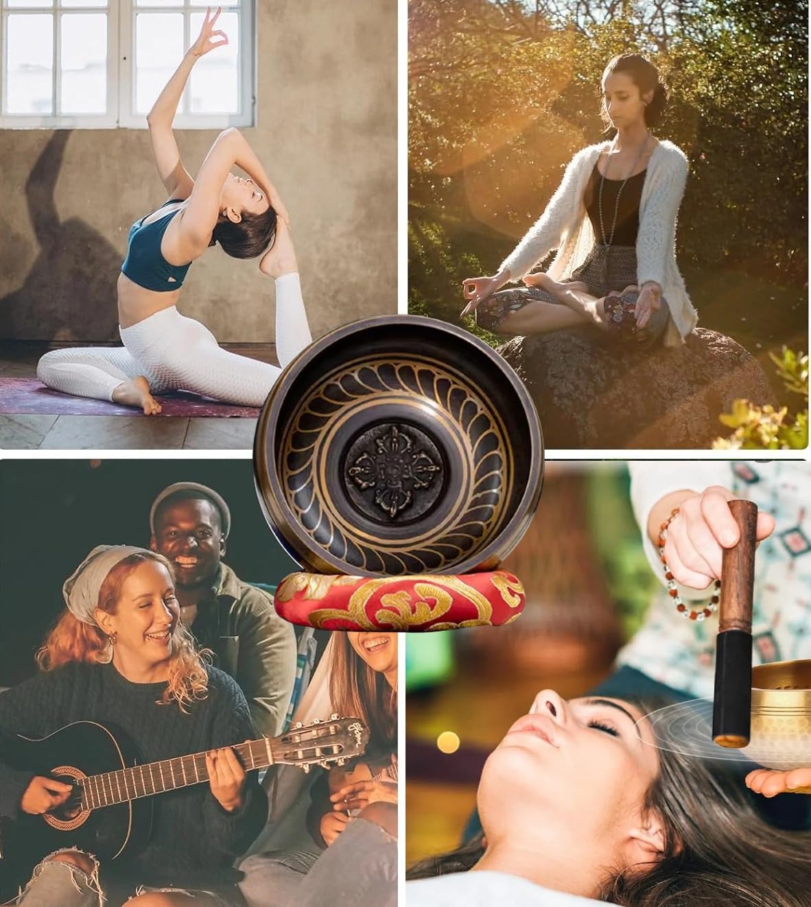 Klangschalen Set, Tibetische Meditation Stressabbau, Zen-Dekor, Schale handgefertigt in Nepal für Heilung Achtsamkeit Singing Bowl