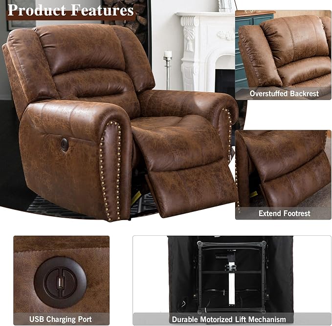 Sillón Eléctrico Reclinable Cuero Sintético Marrón miniatura 4