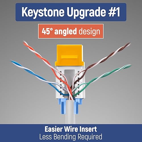 Miniatura 242 de Everest - Paquete de 50 conectores Keystone RJ45 Cat6 en ángulo de 45°, color blanco, conectores RJ45 hembra de perfil delgado, conector Keystone