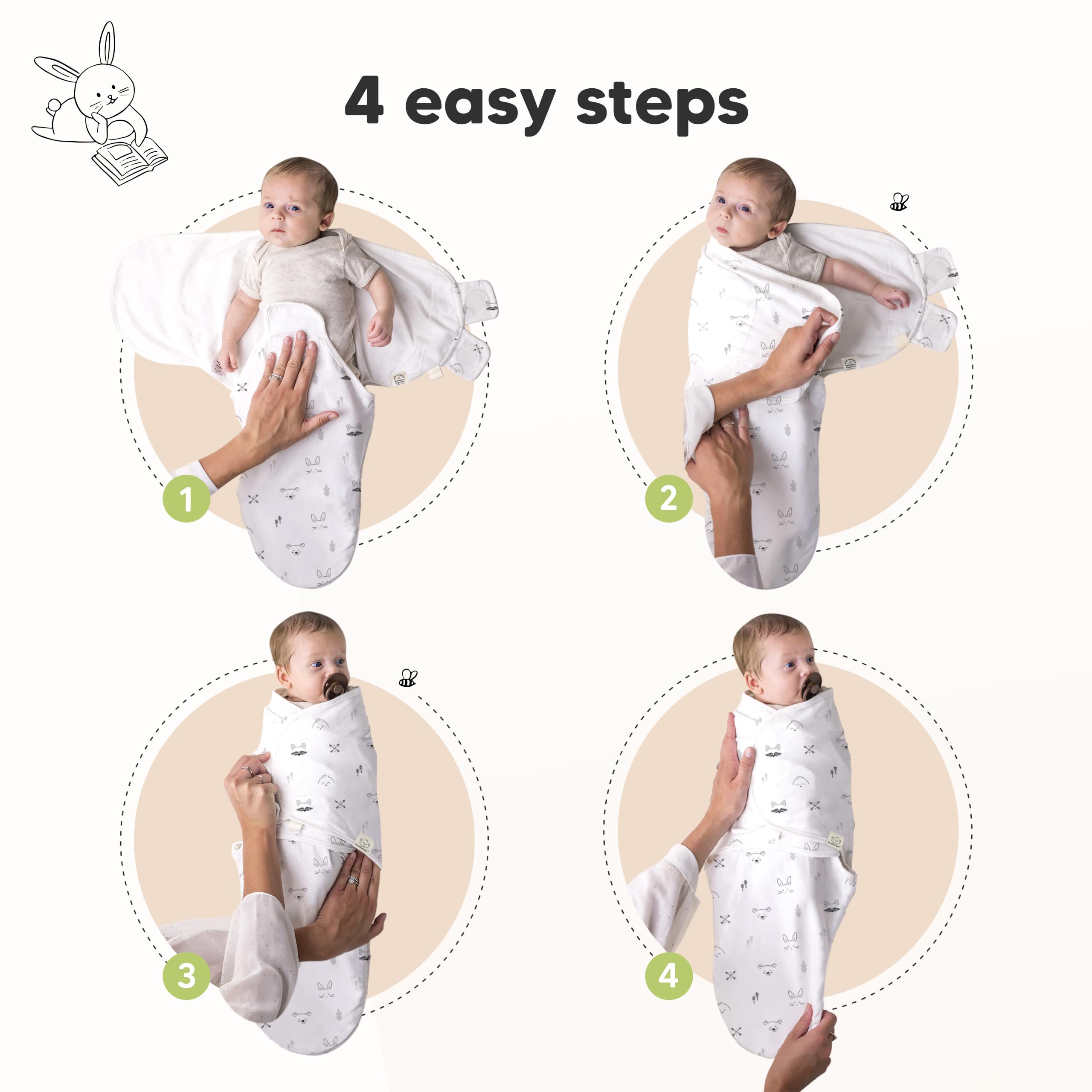 KeaBabies 3pk Organic Baby Swaddles for Newborns, 0.5 TOG Nordic, 0-3M