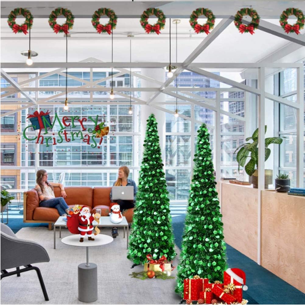 EEX 5ft Collapsible Artificial Christmas Tree,Sequin Pensil Tree for Apartment Home Office Store Holiday Decorations with 100 Color Lights Battery Operated 2 Modes