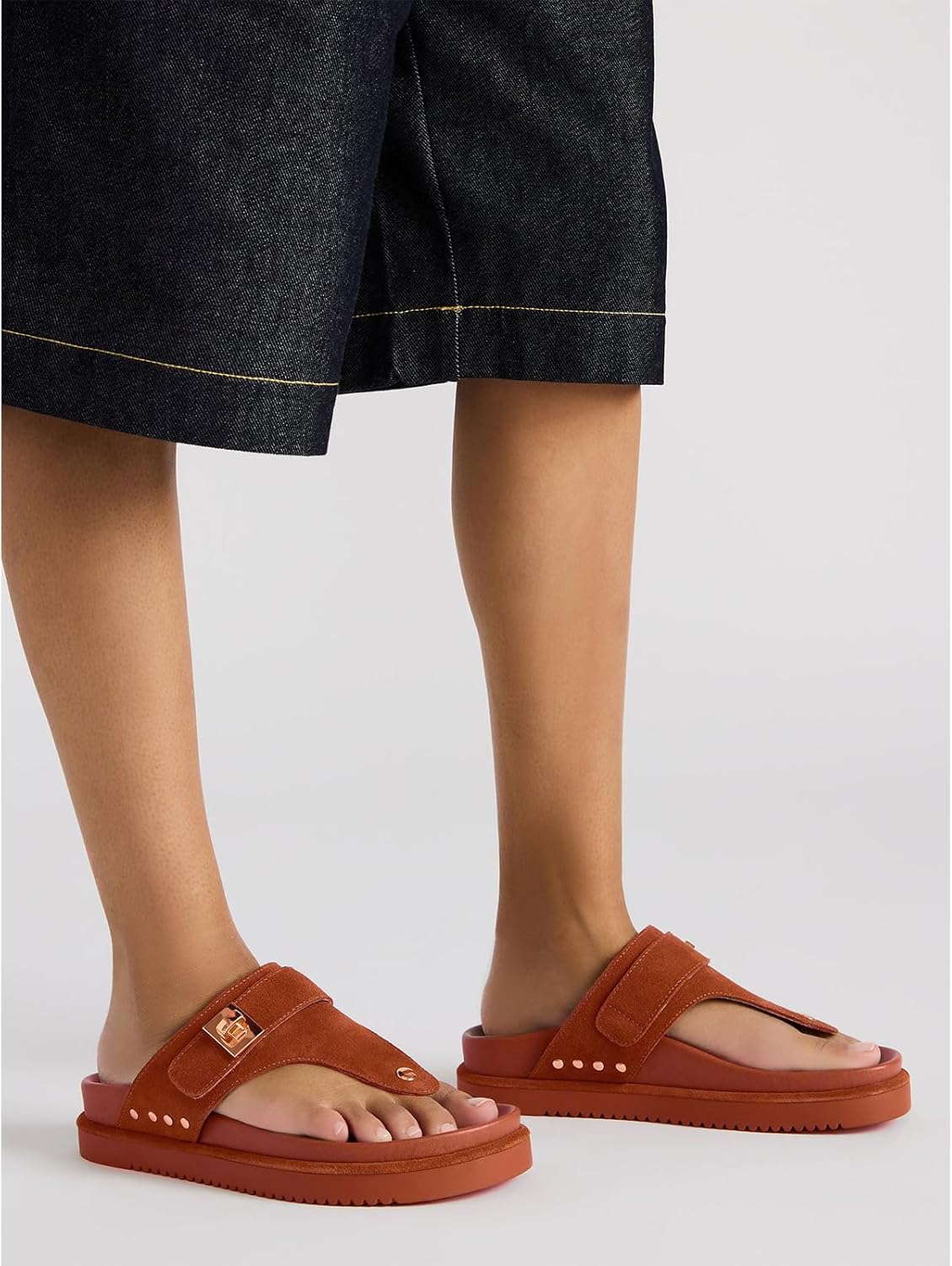 Brown Platform Flip Flops for Women Leather Beach Thong Footbed Sandals Open Toe Comfortable Casual Slides Dressy Soft Cushion Arch Support - Image 2