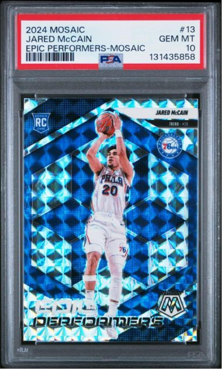 Graded 2024 Panini Mosaic Jared McCain #13 Epic Performers Mosaic Rookie RC Basketball Card PSA 10 Gem Mint