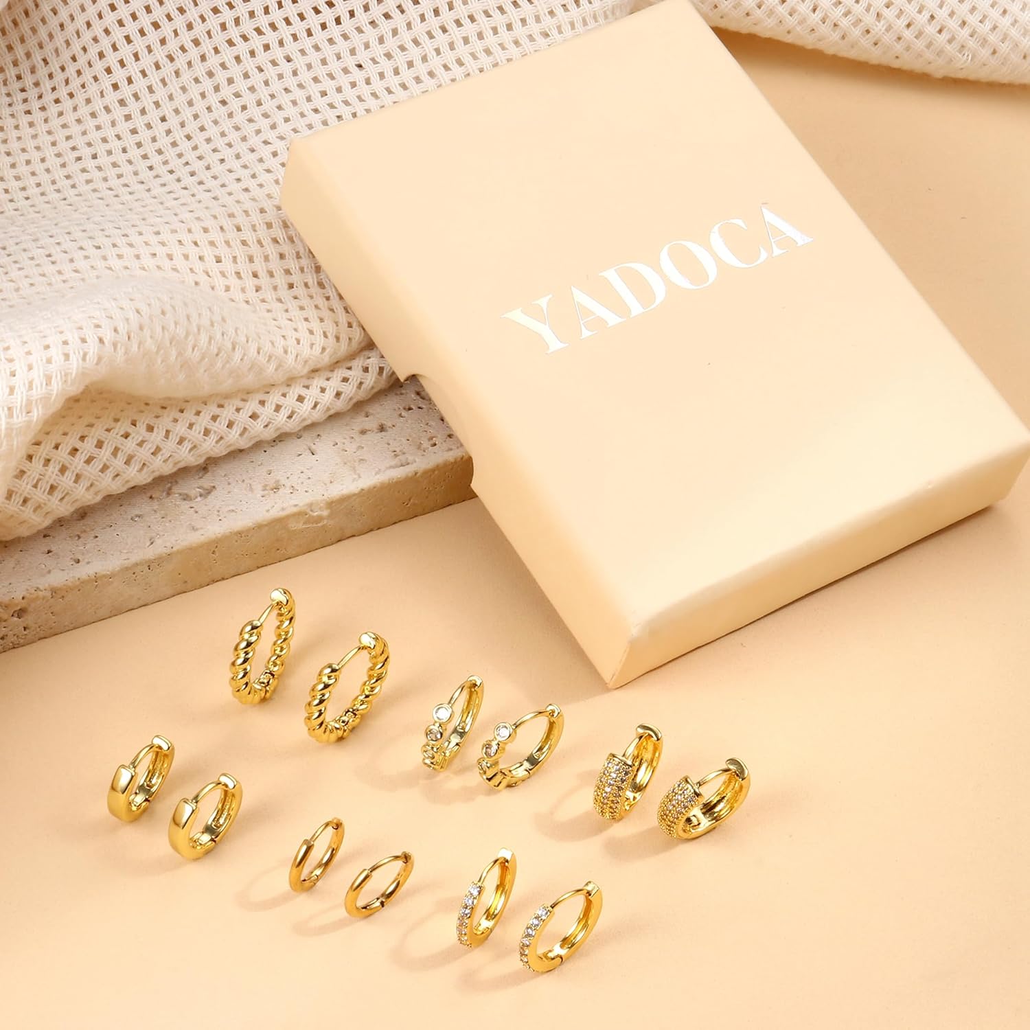 YADOCA Chunky Gold Hoop Earrings Set for Women 18K Gold Filled Huggie Hoops Earrings Hypoallergenic Thick Lightweight Small Silver Hoop Earring Jewelry for Gifts - Image 7