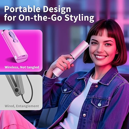 Miniatura 2 de Plancha plana de titanio pequeña para cabello corto, mini alisador de pelo inalámbrico y rizador para viajes, doble voltaje, portátil, recargable,