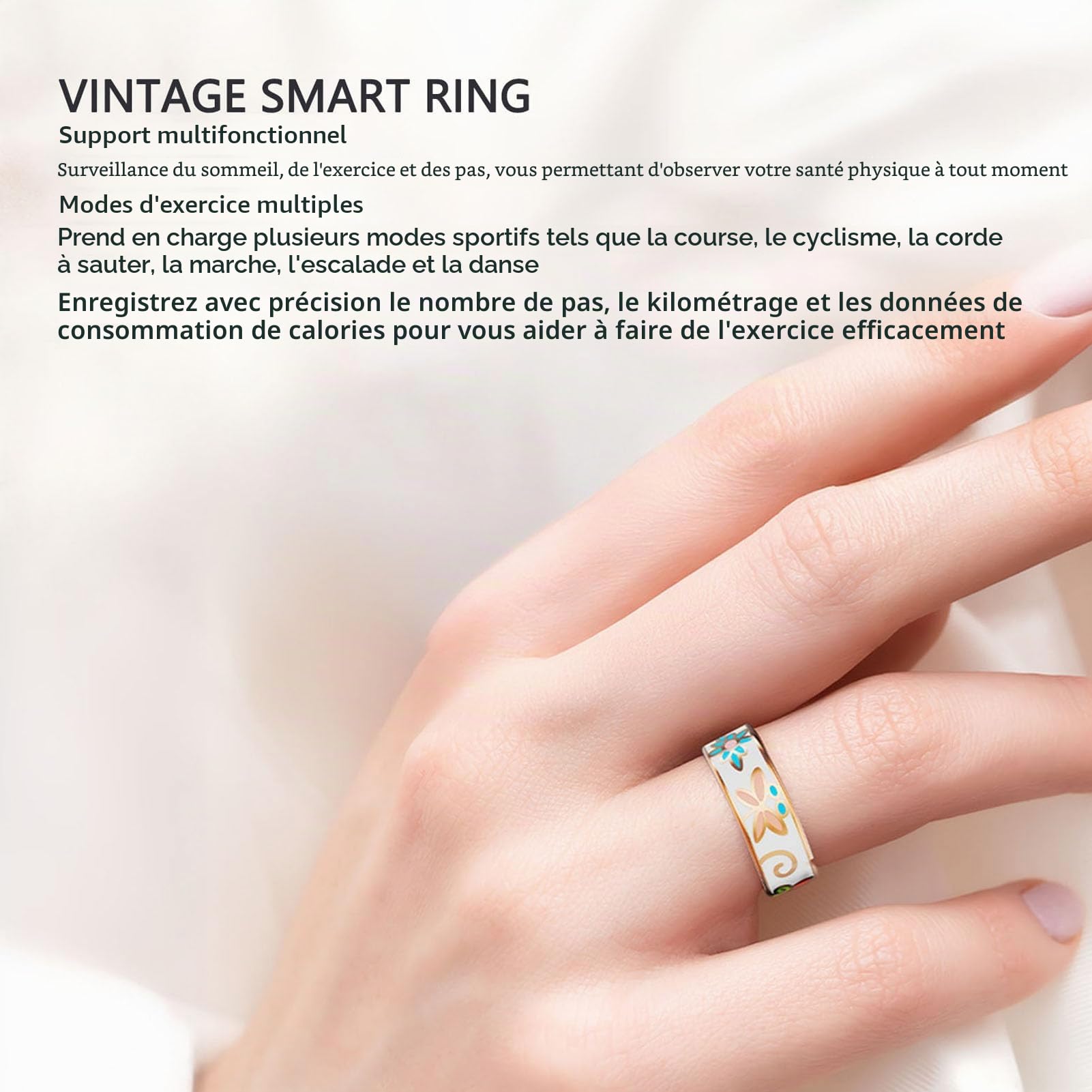 Bague Connectée pour Femmes Et Hommes, Tracker D'activité Physique, Compteur De Pas, Suivi du Sommeil, Modes Multi-Activités, Étanche IP68, (Taille 12 (ID 21,4 mm / 0,84 Pouces C 67,2 mm)