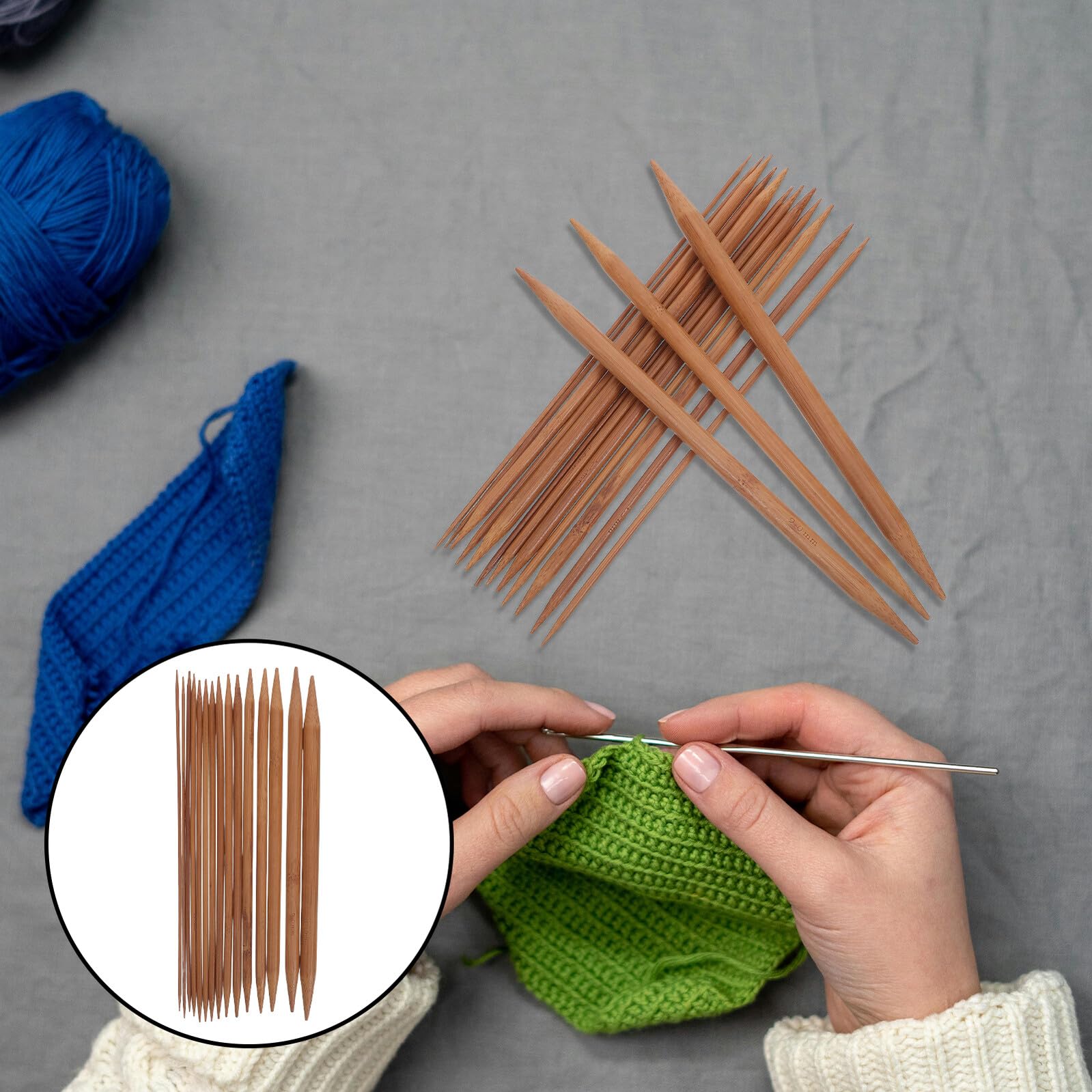 BESTonZON Juego de 150 Agujas de Tejer Dobles de Bambú Carbonizado 20 Cm, Set de 75 Pares para Principiantes y Manualidades, Accesorios para Suéteres, Amigurumi y Proyectos de