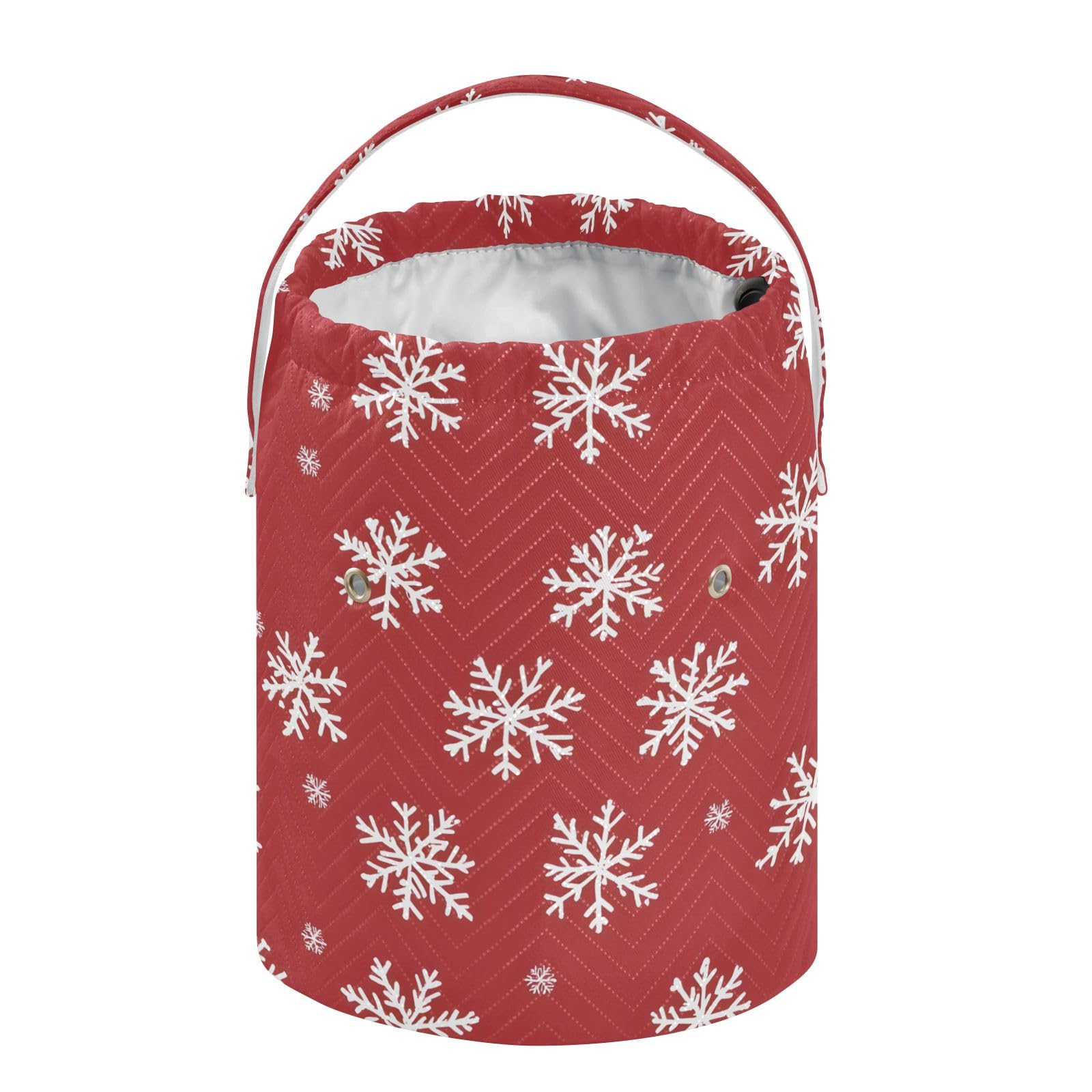 Yarn Storage Bag Small Crochet Bag Knitting Bag Organizer White Snowflakes Red Yarn Bags for Crocheting Basket