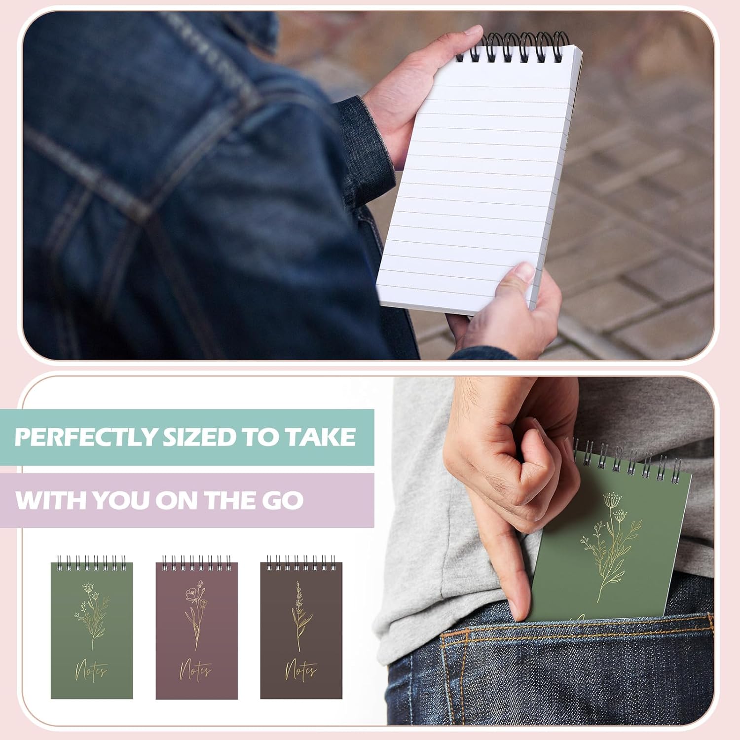 Resurhang 24 Pieces Aesthetic Pocket Notebooks 3 x 5 Inches Small Spiral Notepads with Lined Pages Mini Little Note Pads to Stay Organized and Boost Productivity for Work School, 8 Colors