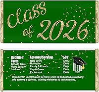 Vista 1 de Graduation Candy Wrappers, Chocolate Bar Labels, Class of 2026, Grad Party Favors, Pack of 20 (Green/Gold)