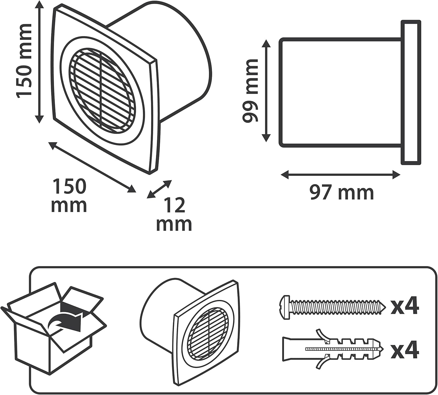 Dimensions and included components of the EQUATION Bathroom Aerator
