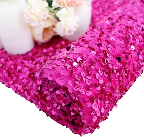 FUHSY The Yard - Tela de lentejuelas rosa intenso de 2 yardas, tela de terciopelo elástico, tela de tapicería fucsia, lentejuelas de terciopelo para