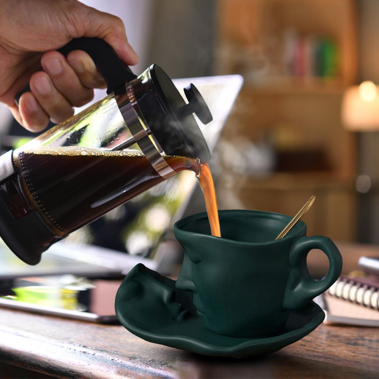 Geschirr Mit Gesicht Facynde Abstrakte Gesichtstasse,250 Ml Hitzebeständige  Keramik-Kaffeetasse Mit Menschlichem Gesicht Und Löffel | Milchkaffeetasse  Für Tee, Kakao, Müsli, Saft, Milch, Milchkaffeetasse Tassen Mit Gesicht, image size:1601x1601