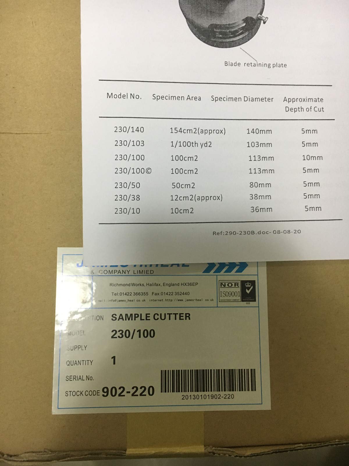 100 sqcm redondo gamuza muestra cuchilla para cortador de tela GSM peso equipos de pruebas, textil moqueta muestra cortador, importados BS