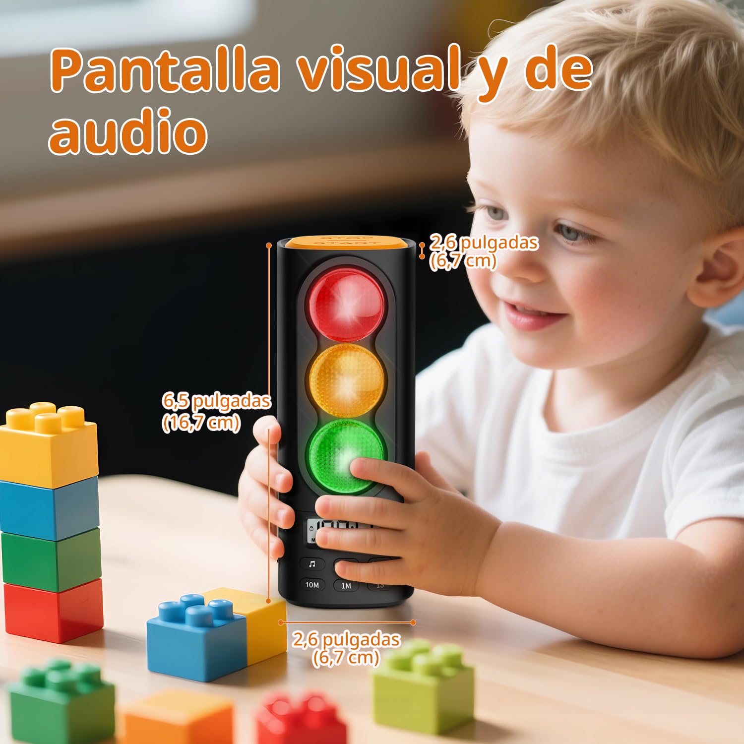 Temporizador Digital Visual y Auditivo con Semáforo, Pantalla LCD, Ajuste de Volumen, 4 Tonos para Niños, Funciones de Pausa, Memoria y Carga USB-C (Negro)