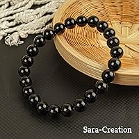 Vista 3 de Black Tourmaline Bead Bracelet Chakra Energy Healing Protection Relieves Stress Anxiety Gift for Men & Women 8mm