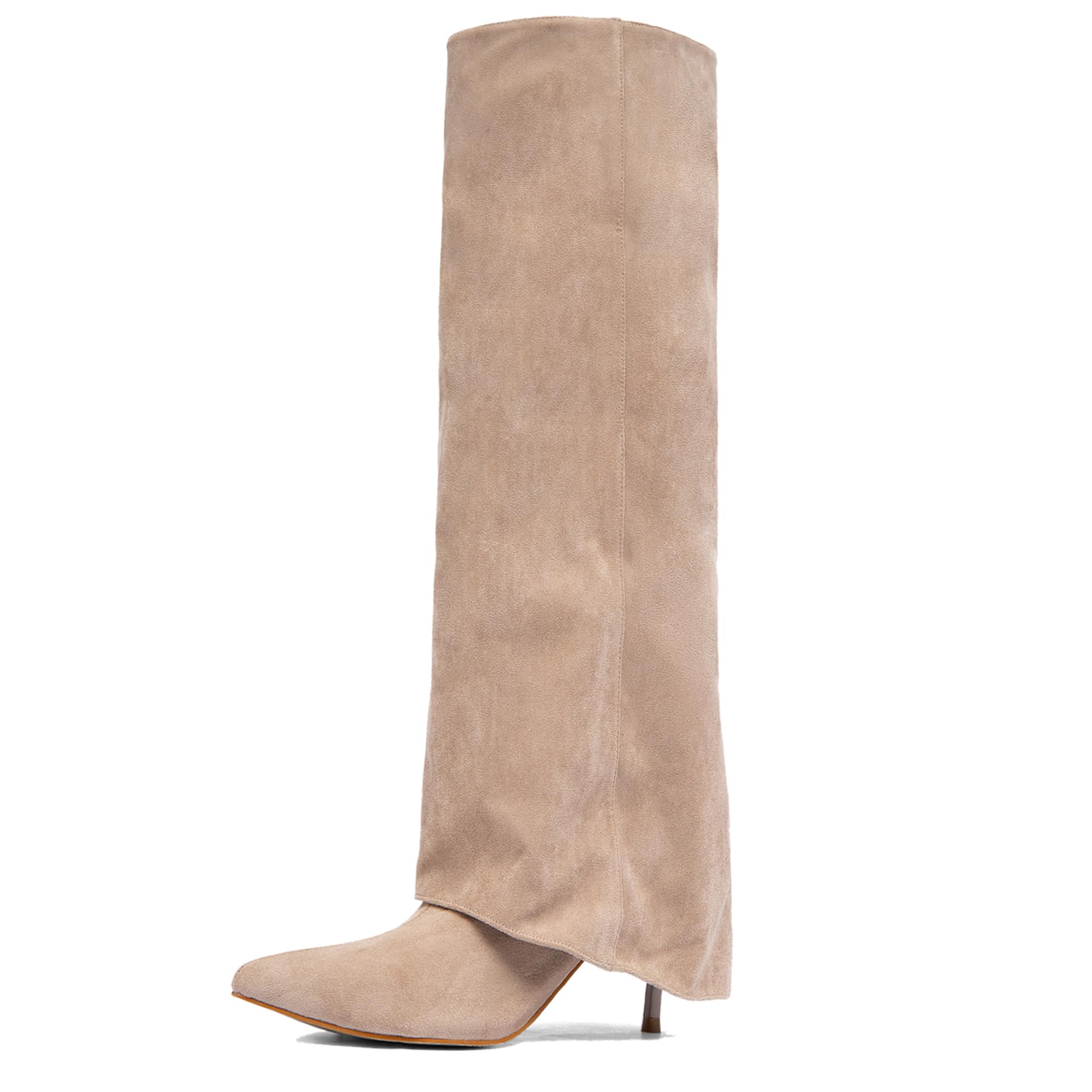 NEWBELLA Womens Suede Knee High Boots - Slip-On Trouser Boots Stiletto Heel Casual Versatile Tall Boots for Fall