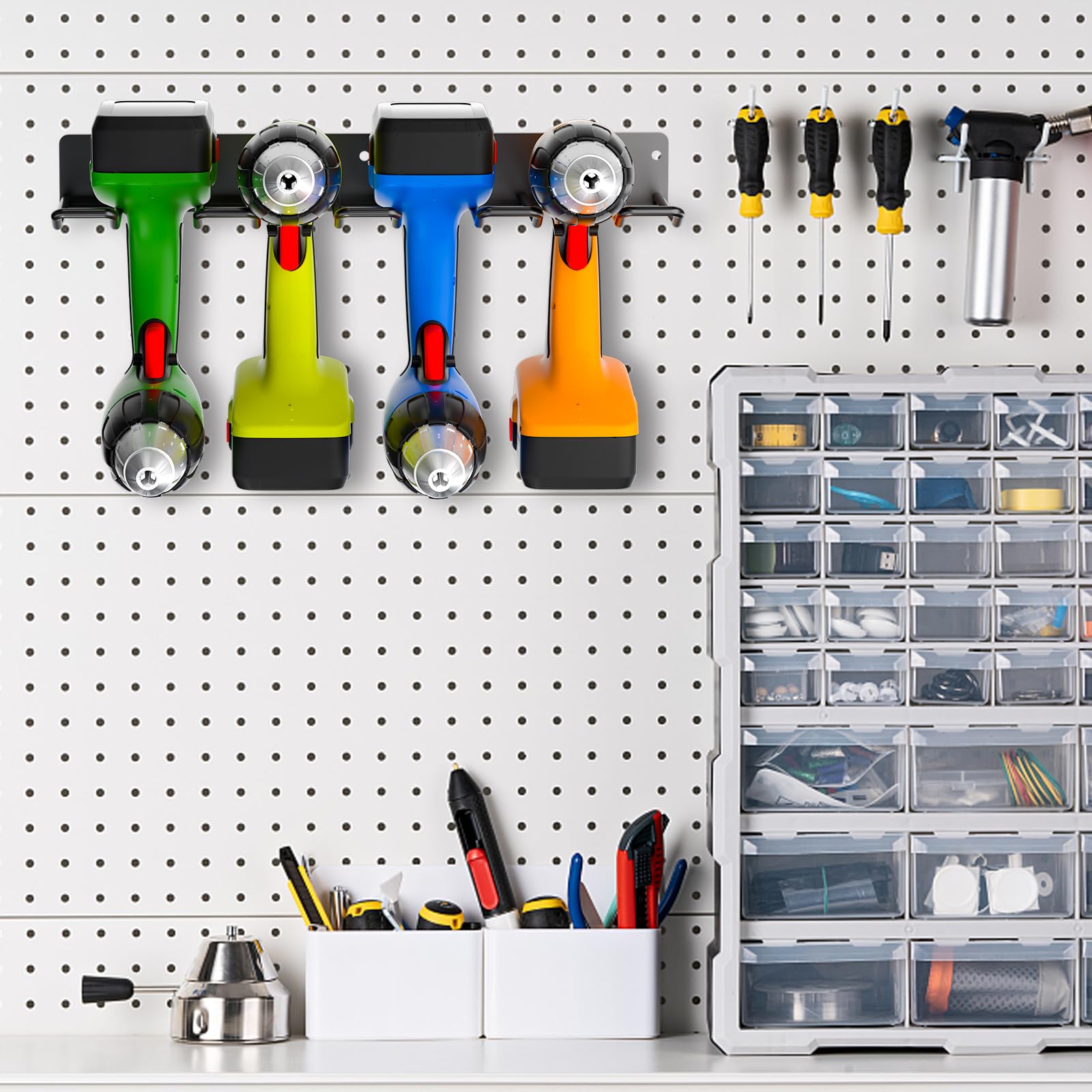 Organiseur pour outils électriques en acier au carbone, 2 supports de rangement muraux, 8 emplacements, 41,9 x 17,8 x 4,6 cm