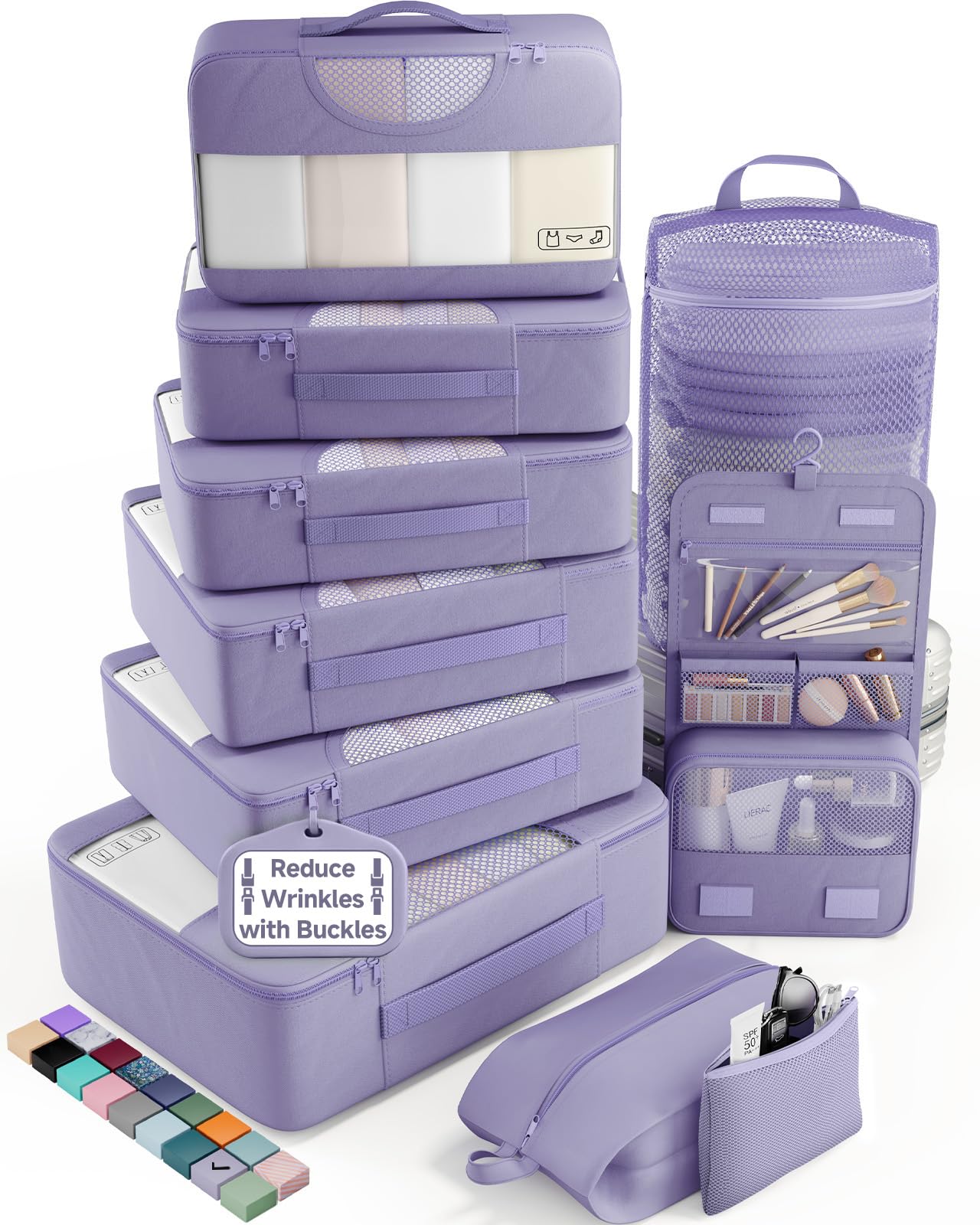 10 Set Packing Cubes for Travel Essentials, Suitcase Organizer Bags in 4 Sizes, Carry-On Luggage Accessories with Laundry Bag, Airplane Must Have with 99-Count Mesh Holes