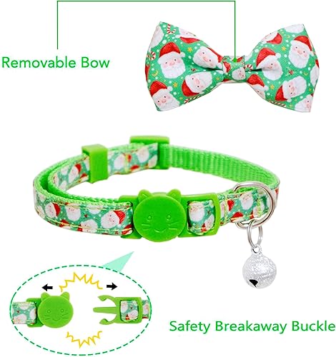 Miniatura 2 de Pohshido Paquete de 2 collares de gato de Papá Noel de Navidad con pajarita y campana, lindo collar de gatito navideño para niños y niñas