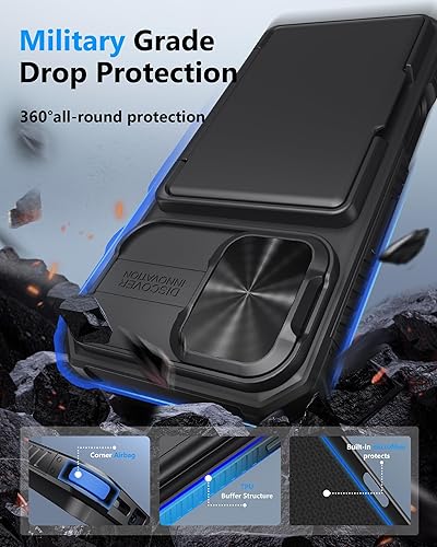 Miniatura 5 de ATATOO Funda para iPhone 16 con tarjetero (almacena 3-5 tarjetas) bloqueo RFID y funda para cámara deslizante, protección de grado militar, funda de