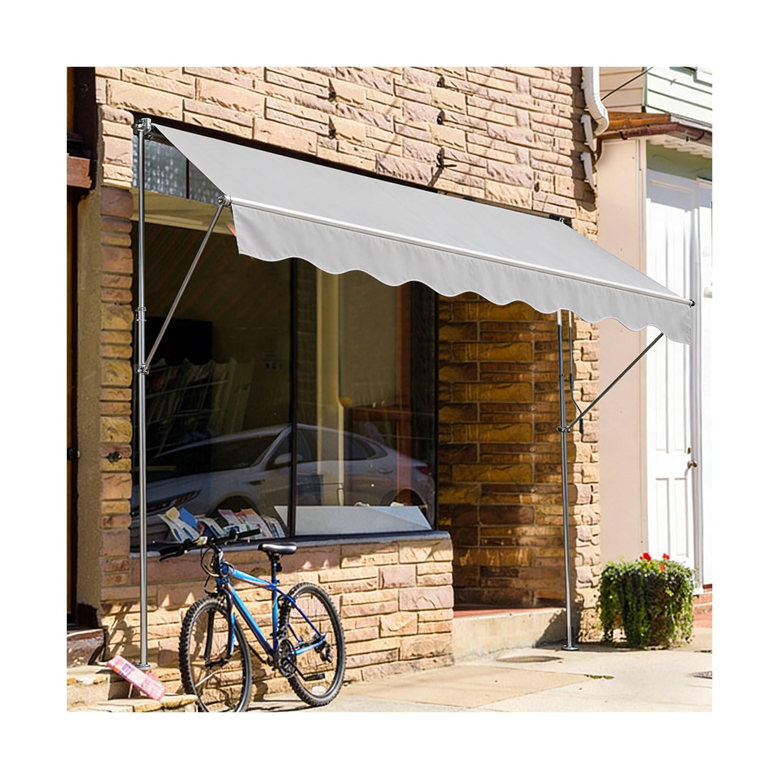 LWJSOCP Adjustable Manual Retractable ning for Outdoor Doors Balconies Gardens & Shops - Light Gray 250CM (98.4in) - Easy Hand Crank