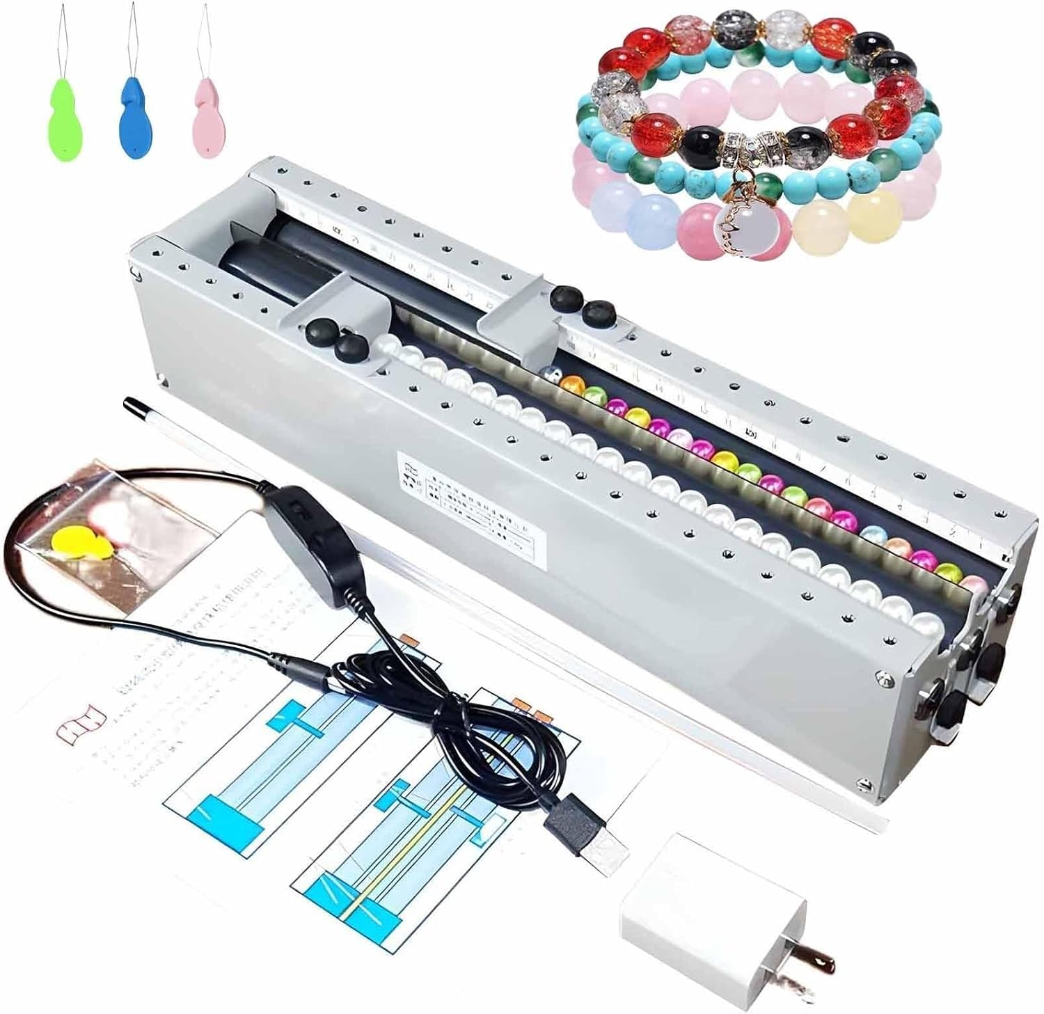 DJCDDM Electric Beading Machine Electric Bead Spinner, Stainless Steel, Portable Threading Machine, Adjustable Automatic Needle Alignment