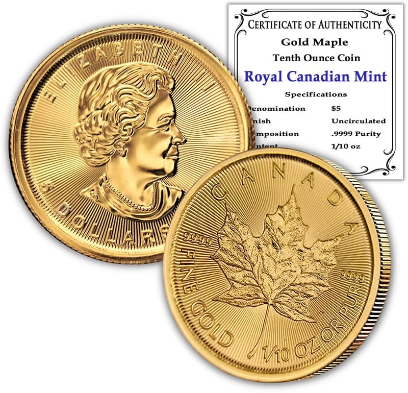 1979 - Present (Random Year) CA 1/10 oz Canadian Gold Maple Leaf Coin $5 BU | Brilliant Uncirculated Coin with Certificate of Authenticity