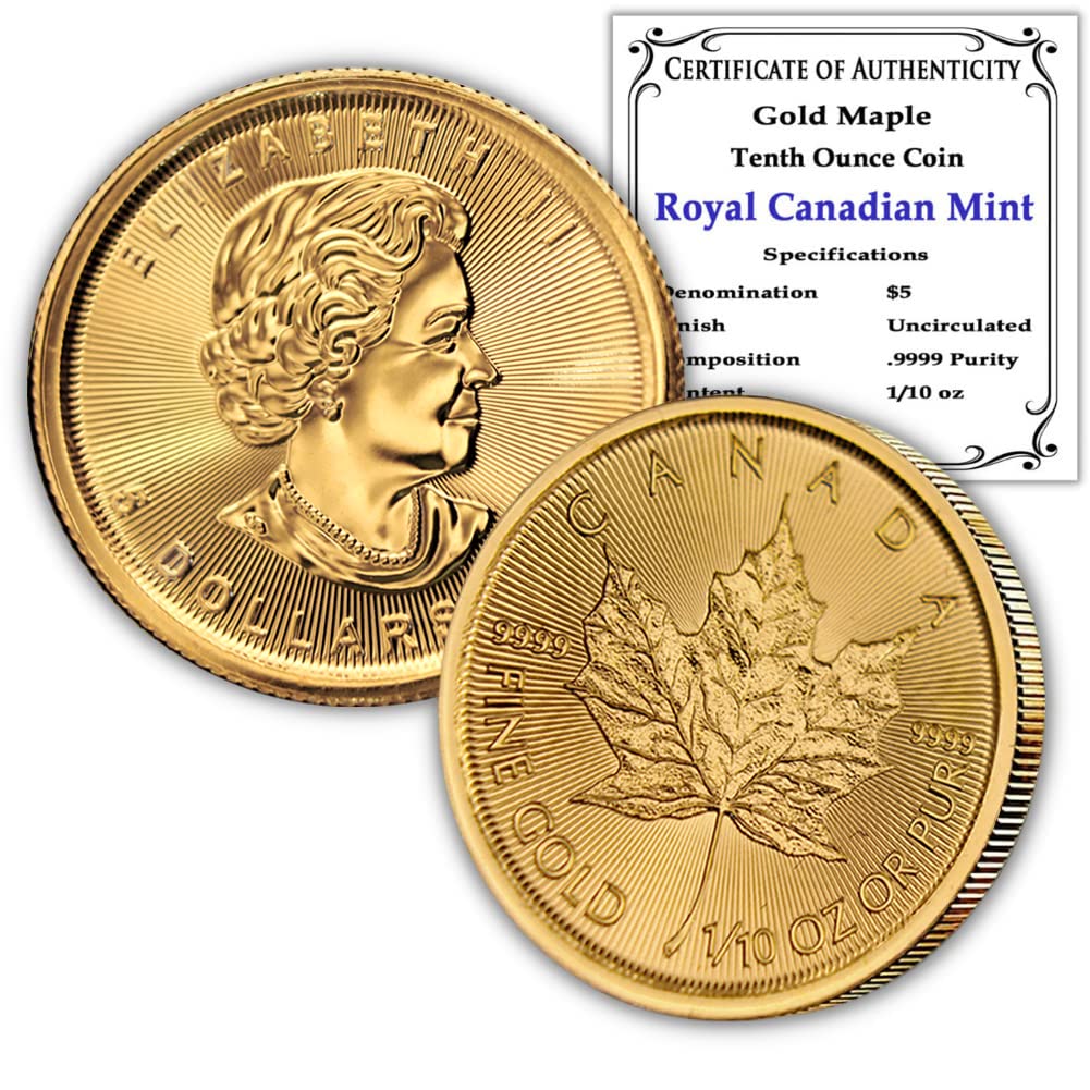 1979 - Present (Random Year) CA 1/10 oz Canadian Gold Maple Leaf Coin Brilliant Uncirculated (BU) with a Certificate of Authenticity $5 BU