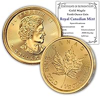 Vista 1 de 1979 - Present (Random Year) CA 110 oz Canadian Gold Maple Leaf Coin Brilliant Uncirculated (BU) with a Certificate of Authenticity $5 BU