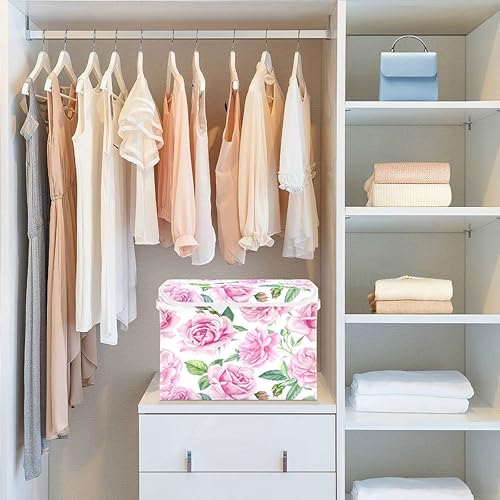 Miniatura 5 de senya Contenedores de almacenamiento plegables con tapas, organizador multiusos, rosa, 16.5 x 12.6 x 11.8 pulgadas