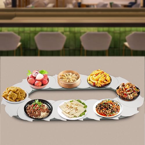 Miniatura 8 de Fetcoi Tocadiscos giratorios de 360 para fiestas, giratorio manual, ajustable, mesa giratoria de alimentos, tren de servicio de alimentos, mesa de