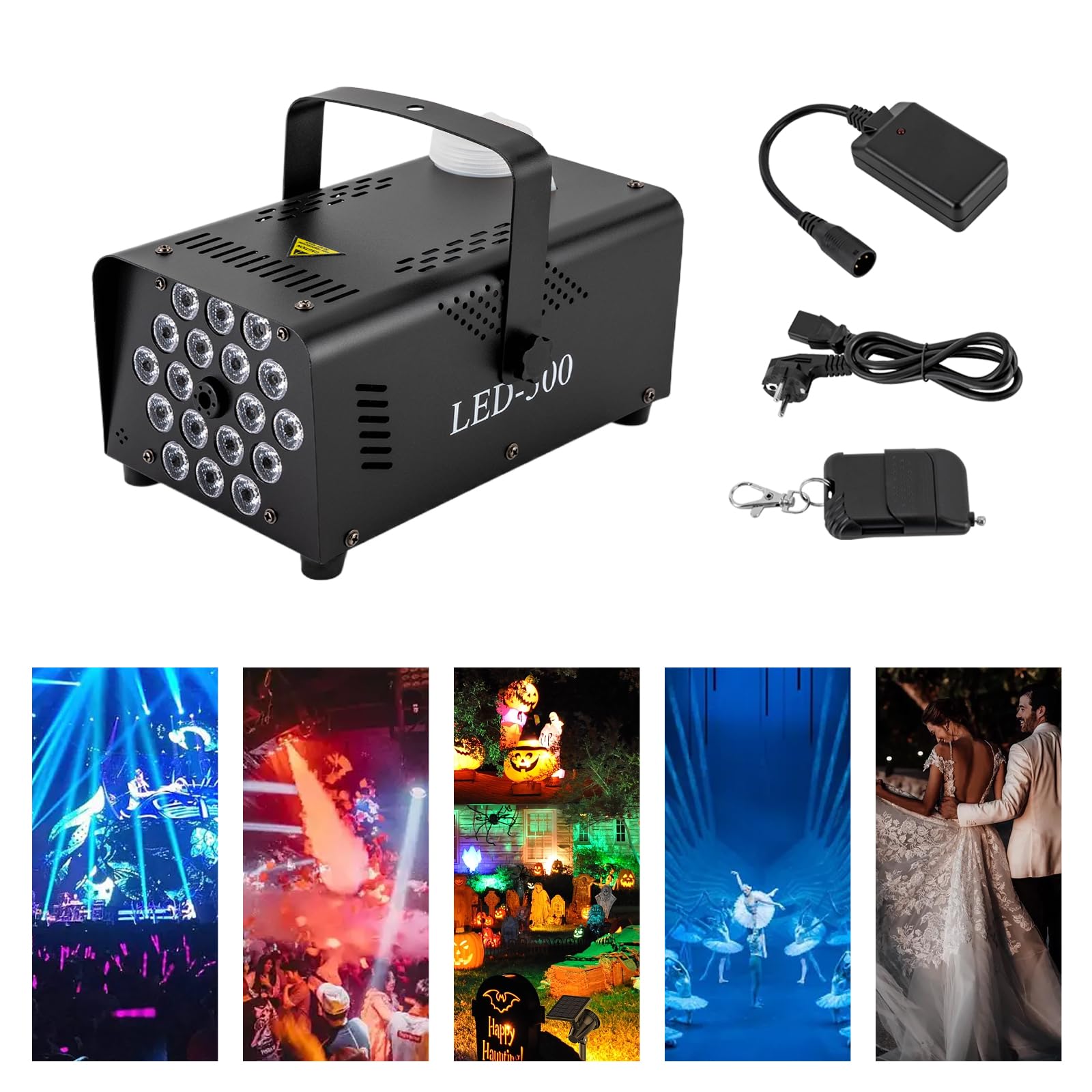 Máquina de Niebla, Máquina de Humo con 18 LED y 13 Colores, 500W Máquina Humo Portátil con Mando a Distancia para Fiestas, Halloween, DJ, Disco