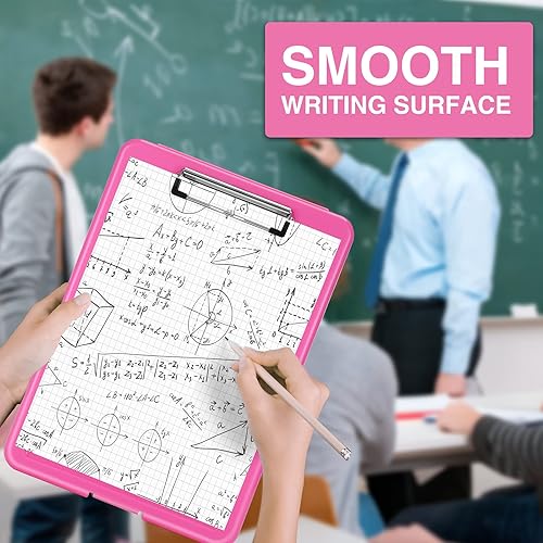 Vista 72 de Sooez - Portapapeles con almacenamiento, de plástico con clip de perfil bajo, resistente, plegable, cubierta impermeable para portapapeles