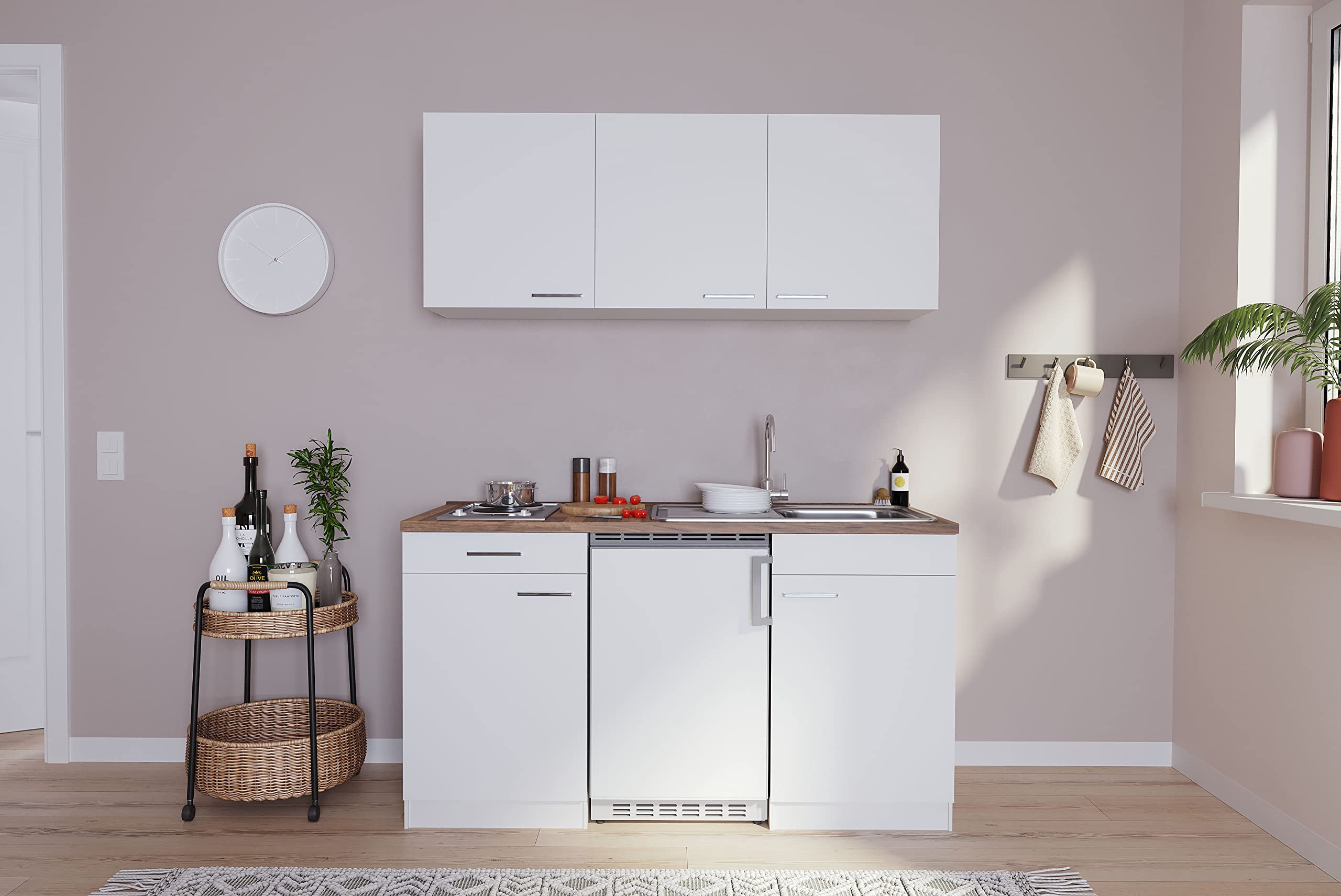 respekta Küchenzeile Luis KB150WW Weiß 150 cm Breite mit Elektrogeräten
