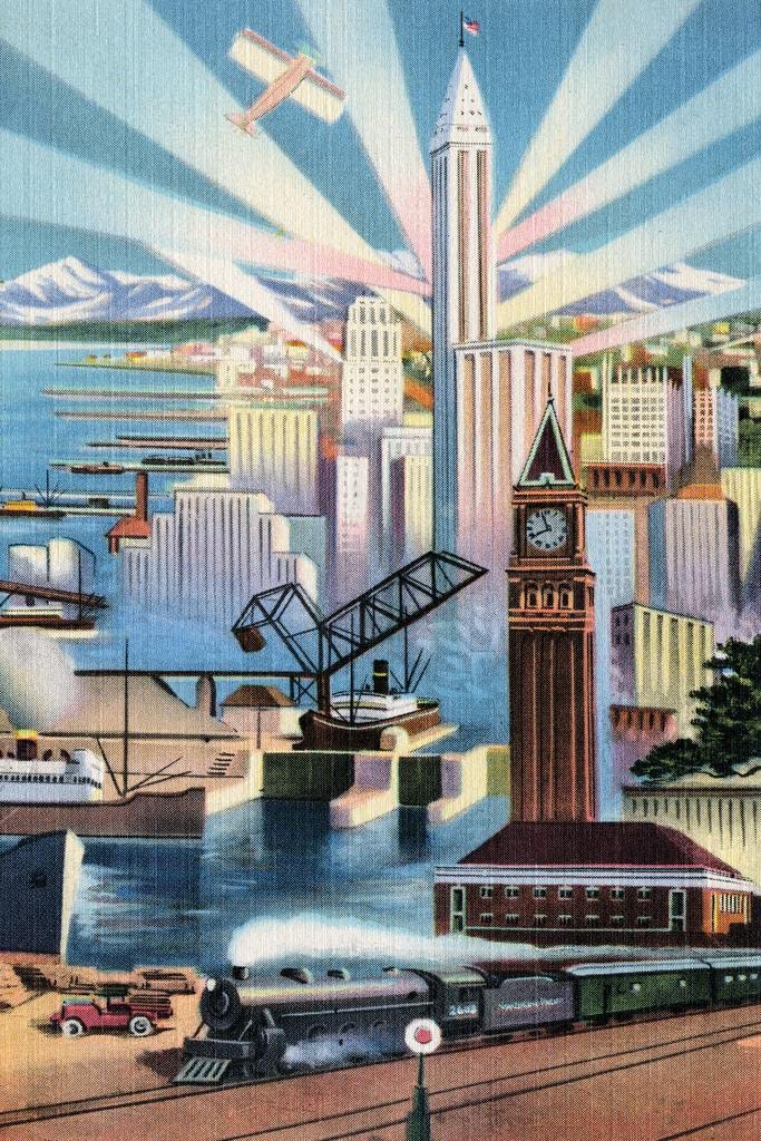 Amazon.com: Seattle City Downtown Skyline Art Deco Train
