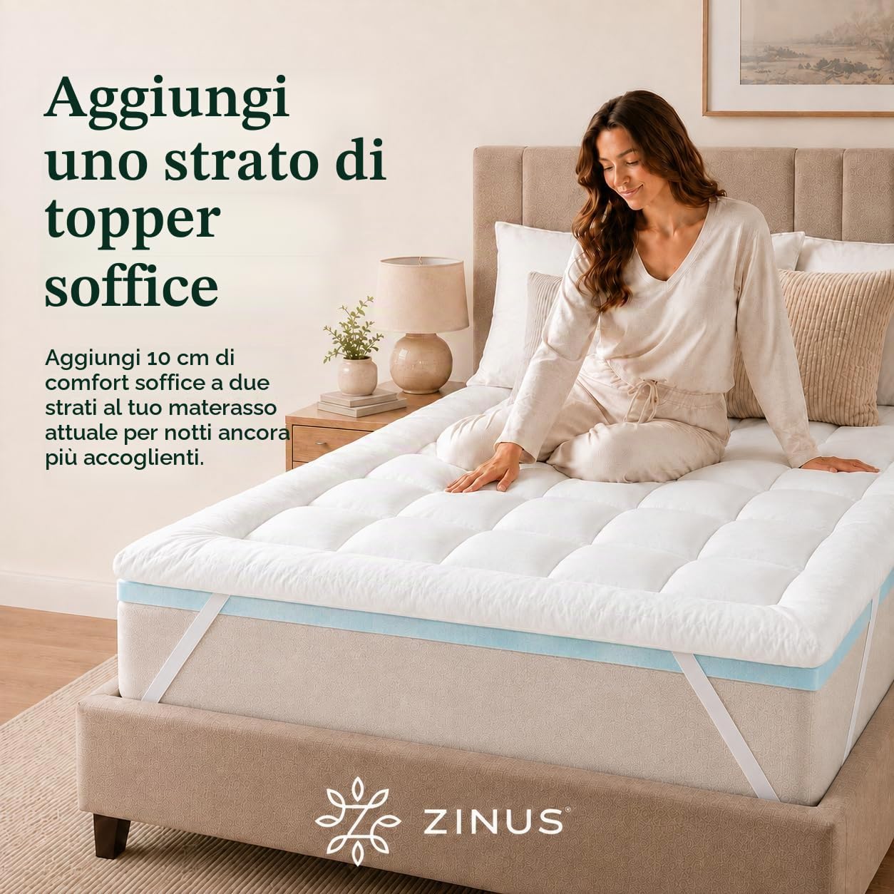 Zinus Coprimaterasso 140 x 190 cm, spessore 10 cm, schiuma a flusso d'aria rinfrescante, comfort ergonomico, traspirante, lavabile in lavatrice