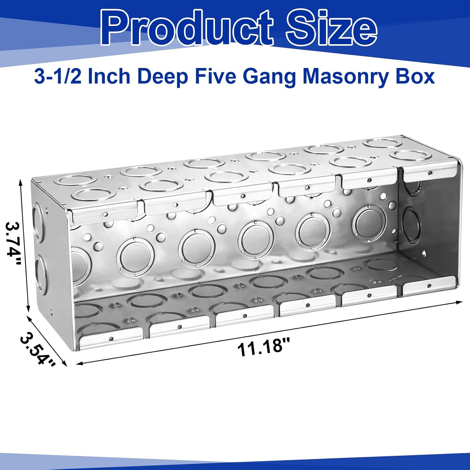 Xuhal 6 Gang Masonry Box 3-1/2 Inch Deep Galvanized Steel Electrical 6 Gang Outlet Tool Box for High-Capacity Wiring Commercial Residential Masonry Walls