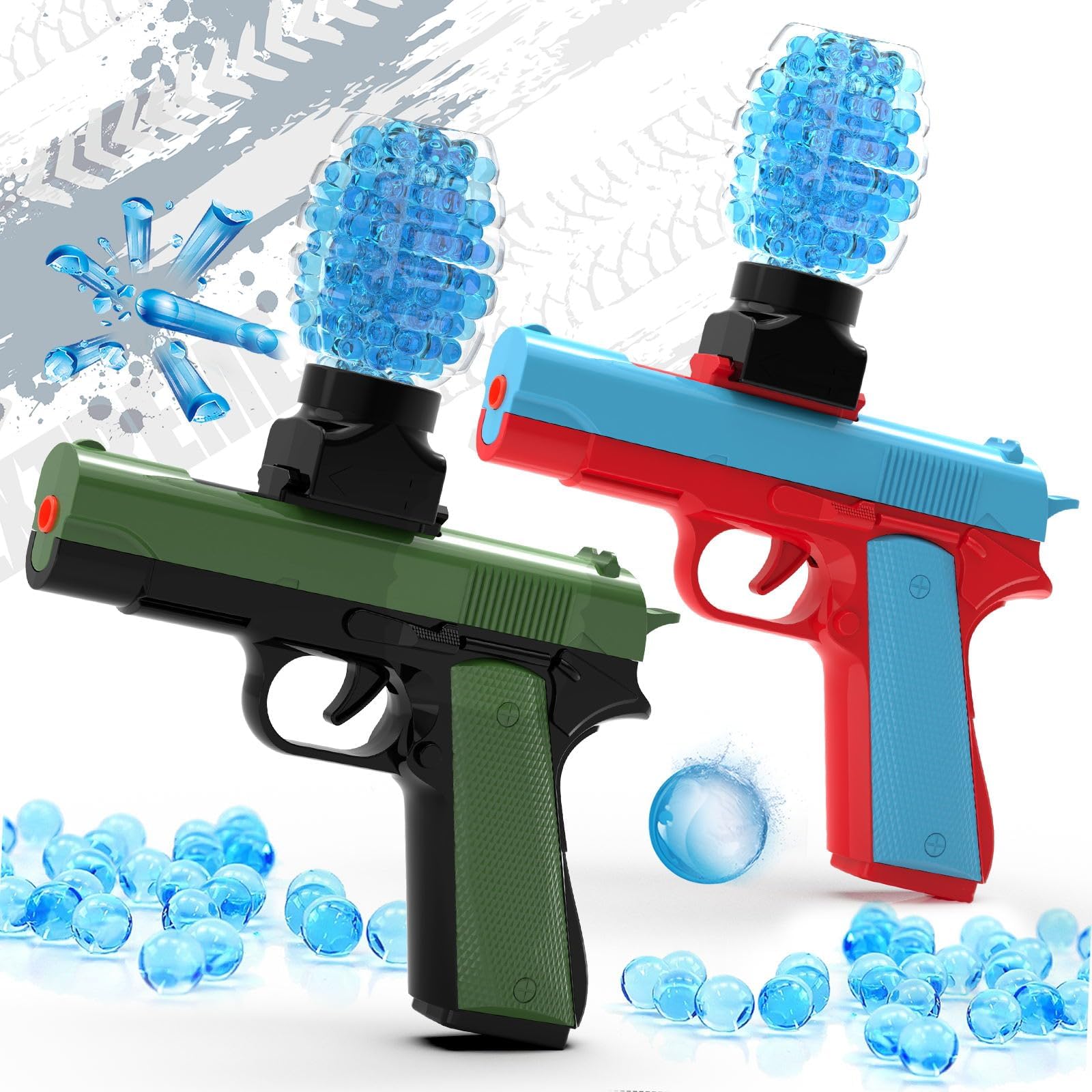 2 Pack Gel Ball Blaster Guns, Small Manual Splat Orby Gun, Gel Splatter Blaster for Adults, Outdoor Activities Shooting Games for Backyard, Garden& Lawn, Ages 14 & Up (Blue + Green)