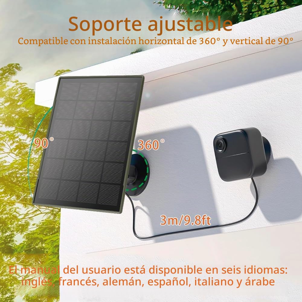 Panel solar de 3 W/5 V con baterías Biuld-in de 6000 mAh, compatible con cámara Blink, para cámara Blink Outdoor 4 (4ª generación)/exterior/interior (3ª generación) XT3 y XT/XT2,IP65,con cable de 3m