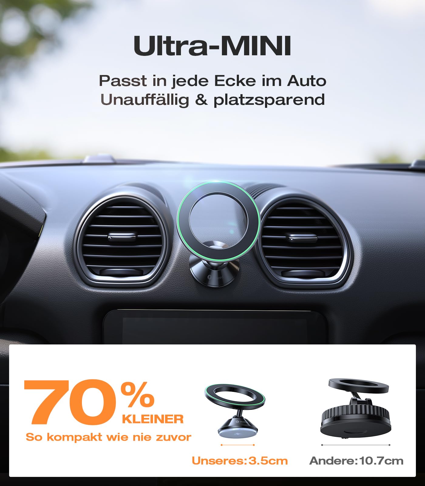 VICSEED Soporte magnético para teléfono móvil para coche MagSafe [20 XN55 imán más fuerte], metal completo y rotación de 360°, soporte magnético para coche [adhesivo 3M más fuerte] para iPhone 17, 16