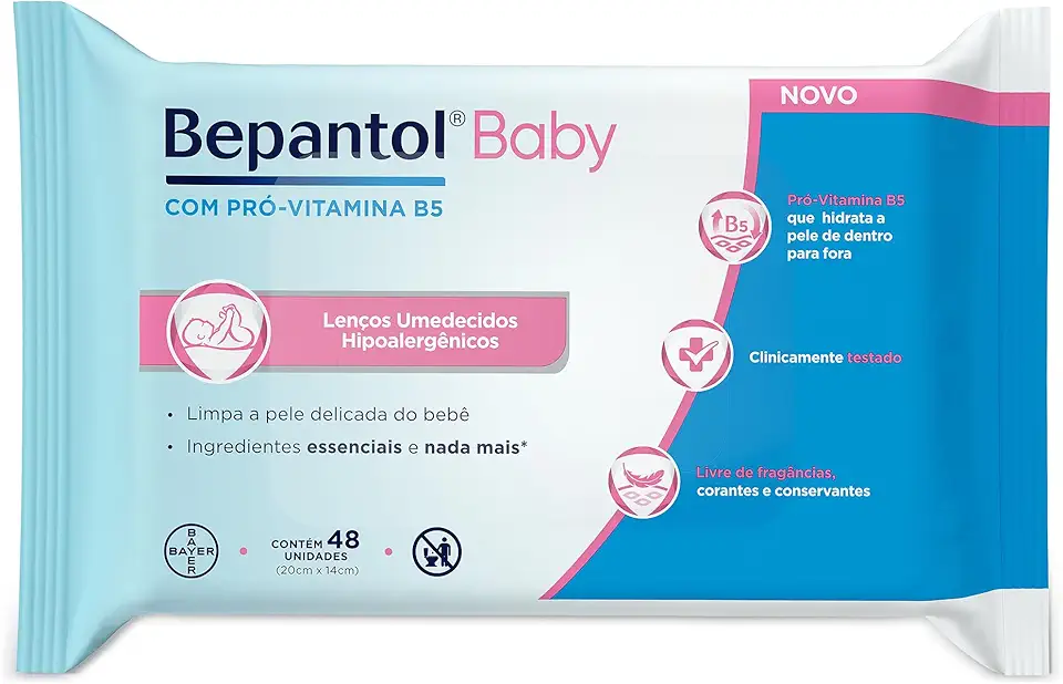 Bepantol Baby Lenço Umedecido, 48 Unidades, Fórmula Hidratante e Hipoalergênica
