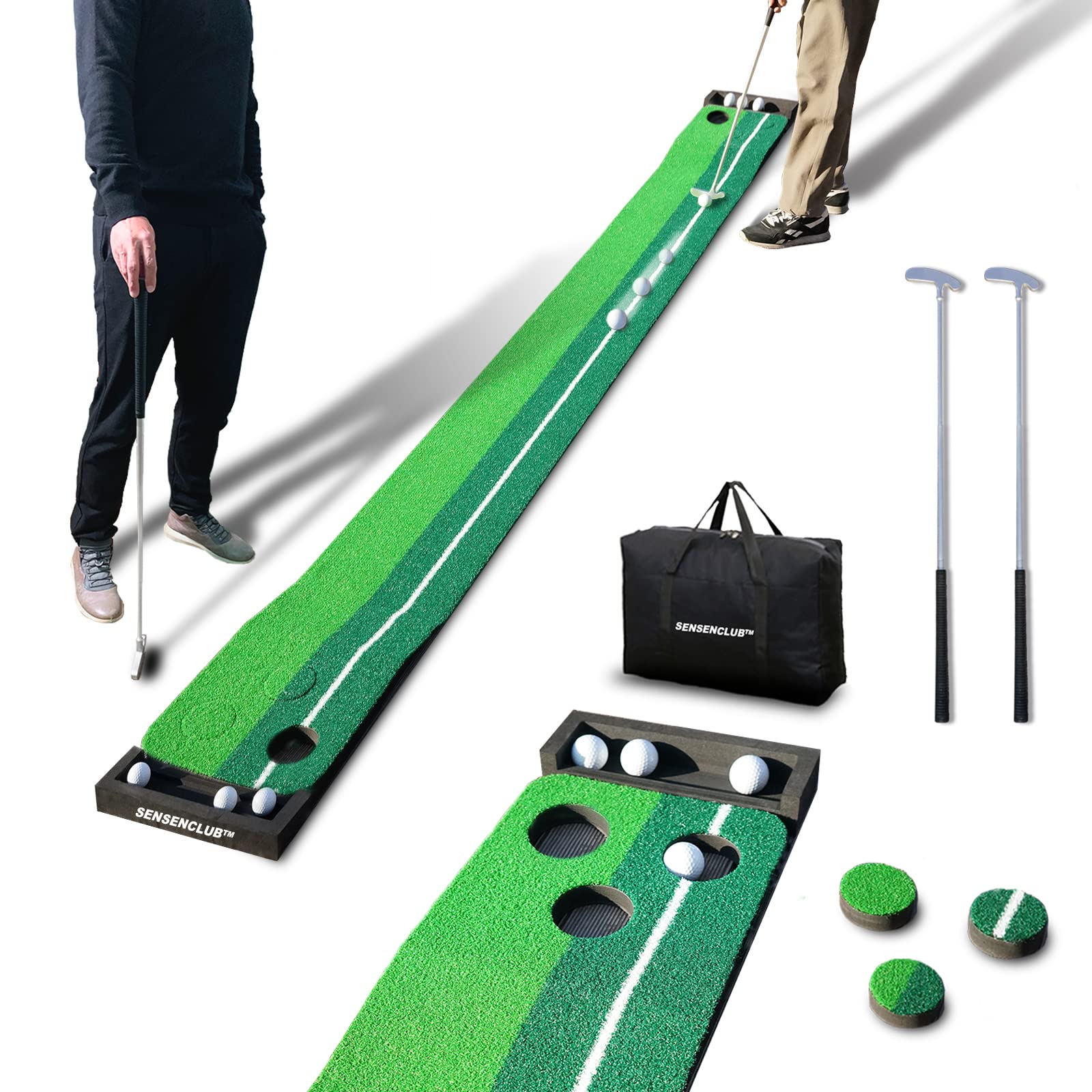 SENSECLUB Indoor Putting Green, Foldable Putting Mat Golf Pong Game Set, Golf Gifts for Men with Ball-Collect System