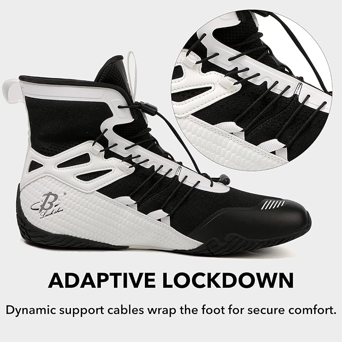 Mens Boxing Shoes Lightweight High-Top Training Shoes with Drawstring Supportive Gym Footwear for Fighters LS508