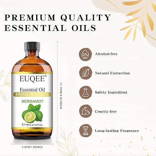 Miniatura 5 de EUQEE Aceite esencial de bergamota 118ml, aceite puro de bergamota para aromaterapia, difusor, fabricación de velas Sopa, botella grande con caja de