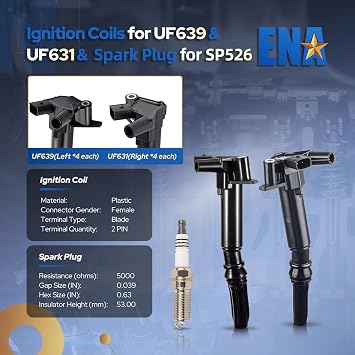 ENA Set of 8 Ignition Coil Pack 16 Platinum Spark Plug Compatible with Ford F150 2010-2014, F250 F350 2011 2012 2013 2014 2015 2016 2017 Super Duty E350 V8 6.2 Replacement for UF631 UF639 DG526 DG525