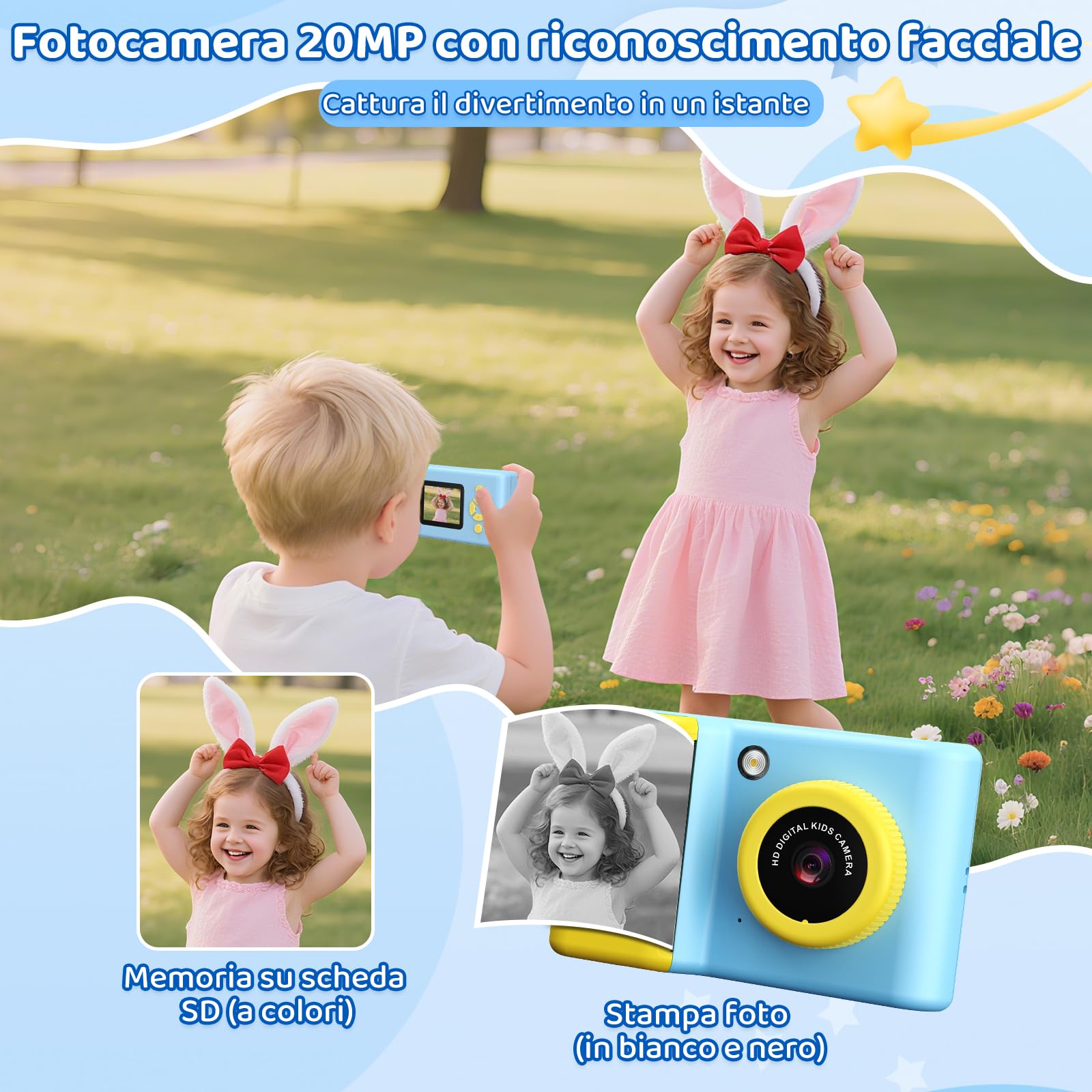 ULEWAY Macchina Fotografica Bambini Istantanea | 2,4" Schermo | 1080P HD Fotocamera Bambini con Flash LED | Scheda SD 32G | Carta per Stampante| Regalo Bambina e Bambino 3 4 5 6 7 8 9 10 11 12 Anni