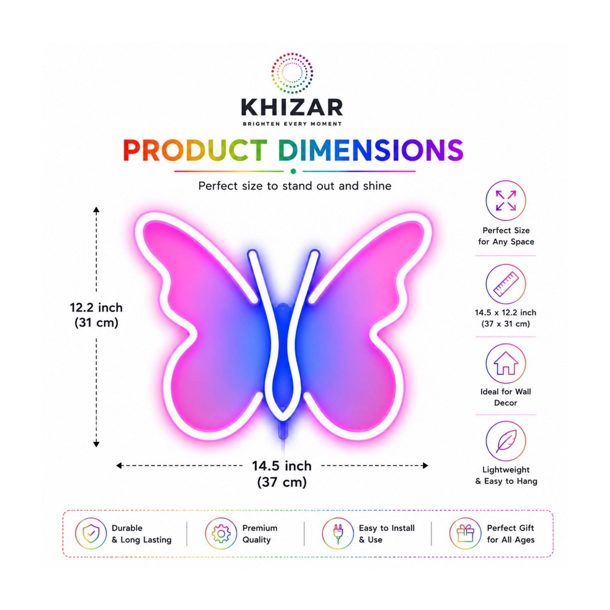 KHIZAR Butterfly Neon LED Light for Bedroom Wall Decor, USB or Battery Powered Neon Night Lamp, Aesthetic Room Decoration for Kids, Girls & Gifting (USB + Battery) 1